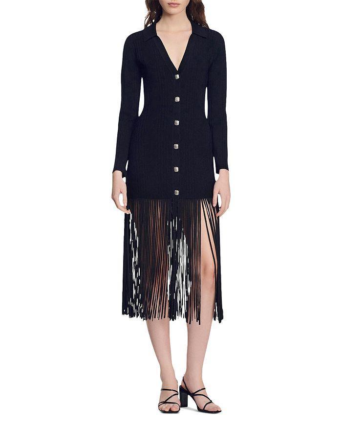 商品Sandro|Button Front Fringed Sweater Dress,价格¥3474,第3张图片详细描述