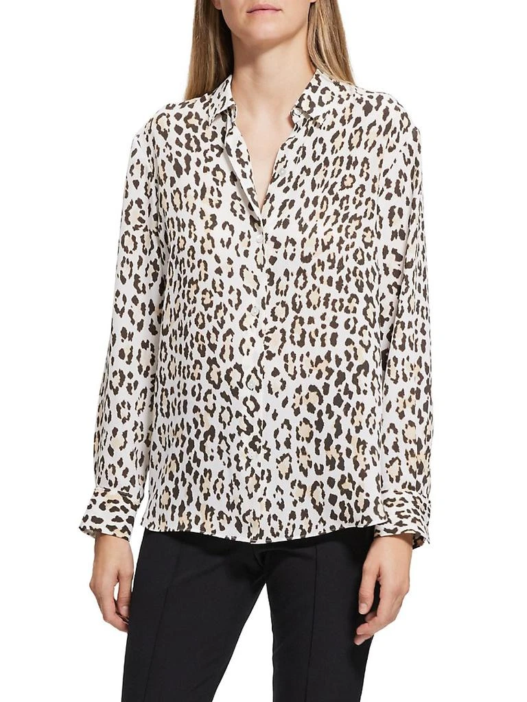 商品Theory|Leopard Long-Sleeve Blouse,价格¥654,第3张图片详细描述