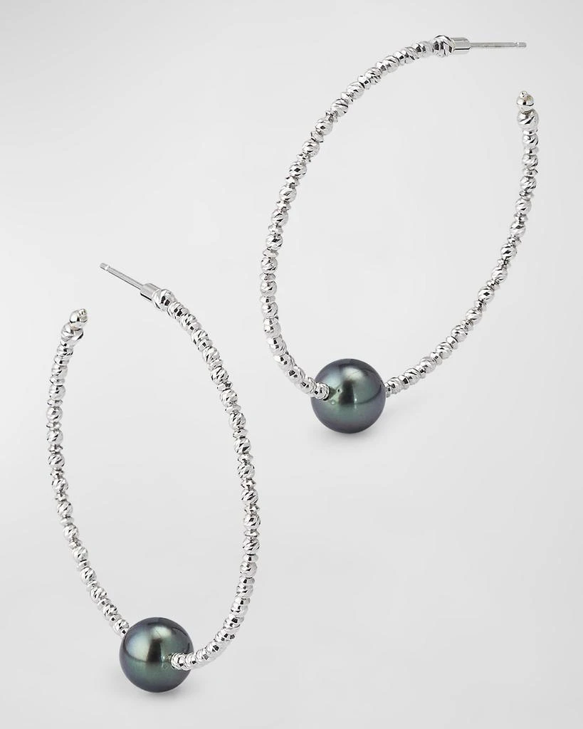 商品Pearls By Shari|18K White Gold Tahitian Pearl Hoop Earrings,价格¥21608,第1张图片