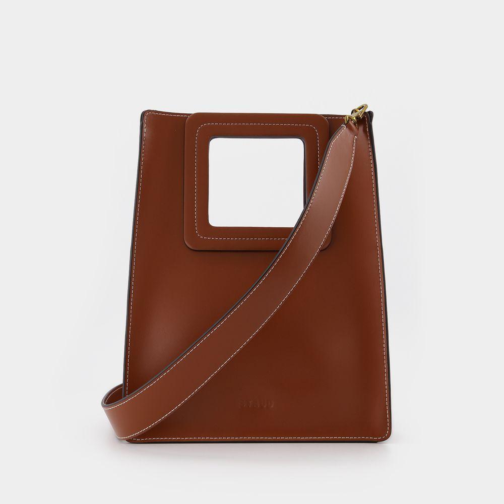商品Staud|Shirley Tall Leather Tote Bag in Beige Leather,价格¥1750,第5张图片详细描述
