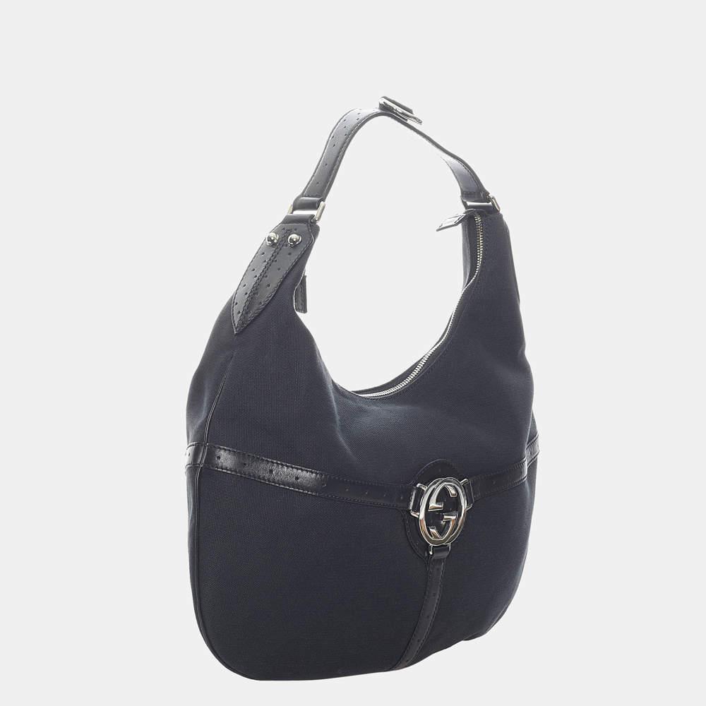Gucci Black Reins Canvas Hobo Bag商品第2张图片规格展示