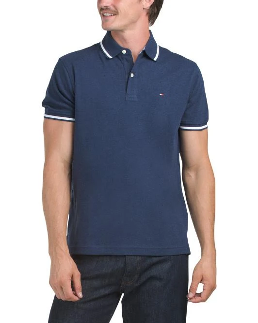 商品Tommy Hilfiger|Relaxed Fit Heathered Tipped Short Sleeve Polo,价格¥159,第1张图片详细描述