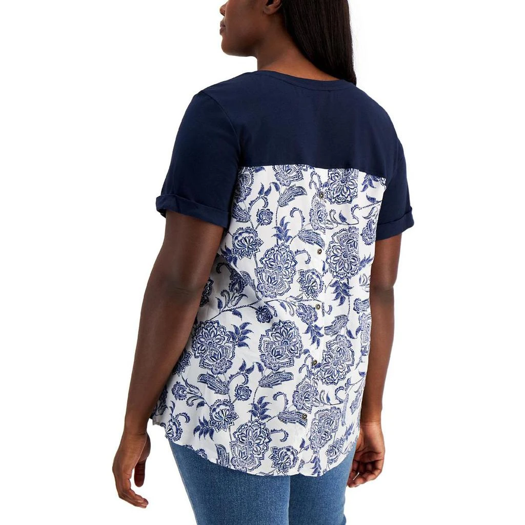 商品Tommy Hilfiger|Tommy Hilfiger Womens Plus V Neck Printed T-Shirt,价格¥92,第2张图片详细描述