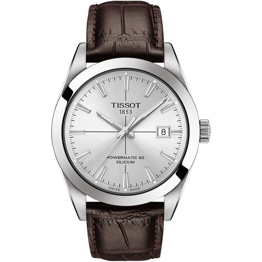商品Tissot|Men's Swiss Automatic Powermatic 80 Silicium Brown Leather Strap Watch 40mm,价格¥5956,第1张图片