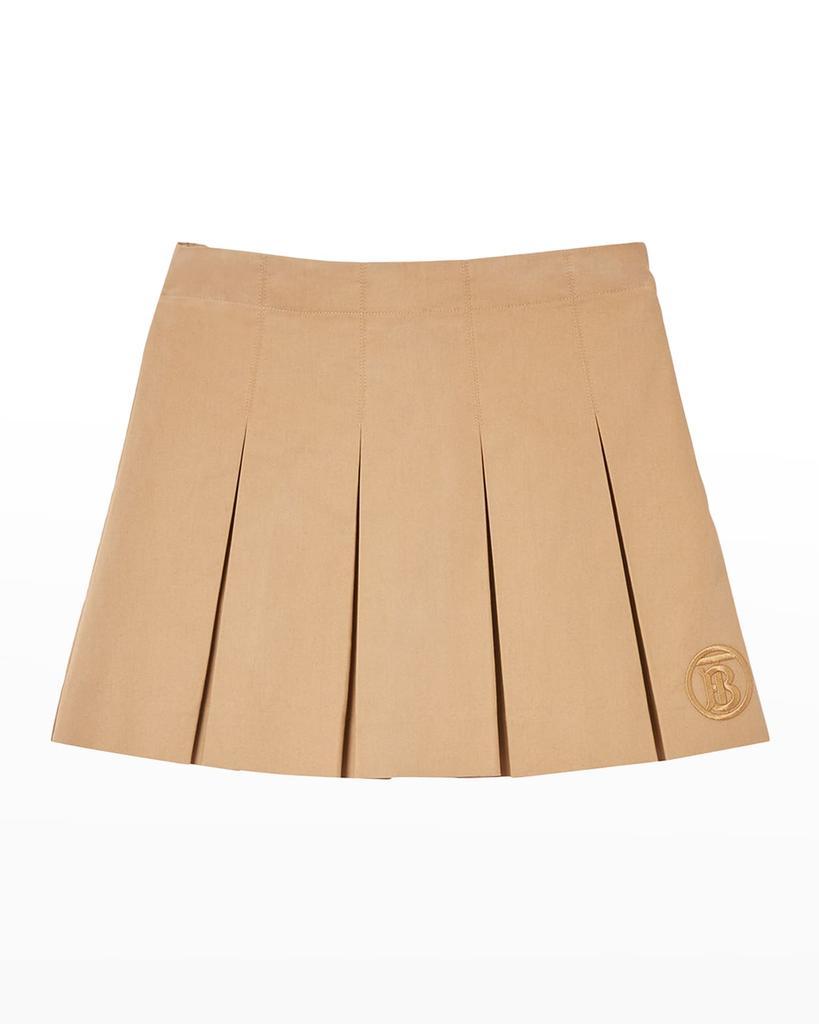 商品Burberry|Girl's Gaya Monogram Embroidered Pleated Skirt, Size 3-14,价格¥642,第1张图片
