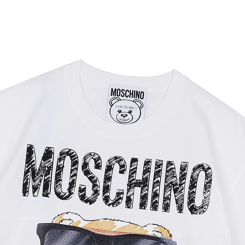 MOSCHINO短袖莫斯奇诺奢侈品女士 Mixed Teddy Bear经典logo小熊短袖圆领平纹针织T恤春夏上衣女款白色时尚礼物07025540 V3001（清仓特价） 商品