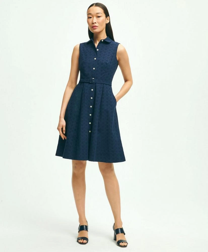 商品Brooks Brothers|Sleeveless Cotton Eyelet Belted Shirt Dress,价格¥989,第1张图片