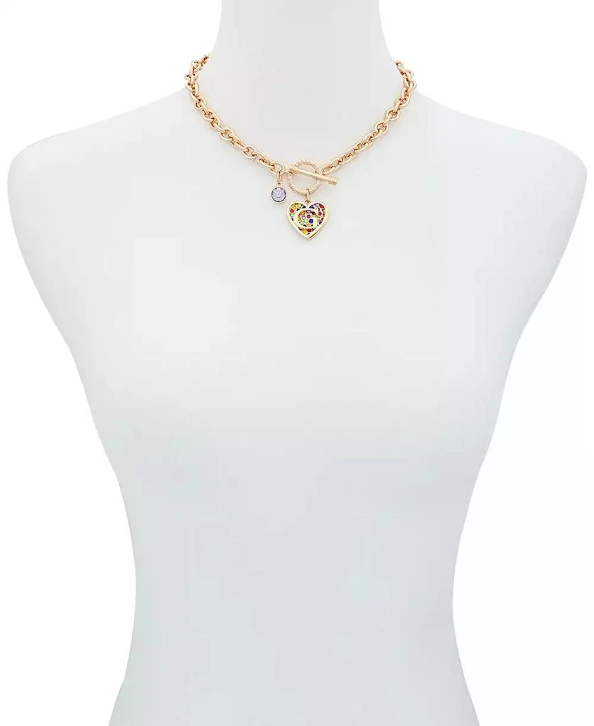 商品GUESS|Gold-Tone Rainbow Pavé Logo Heart 17" Pendant Necklace,价格¥156,第2张图片详细描述