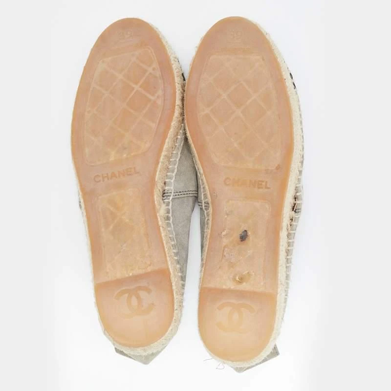 Chanel Grey/Black Suede and Leather CC Cap Toe Espadrilles Size 39 商品