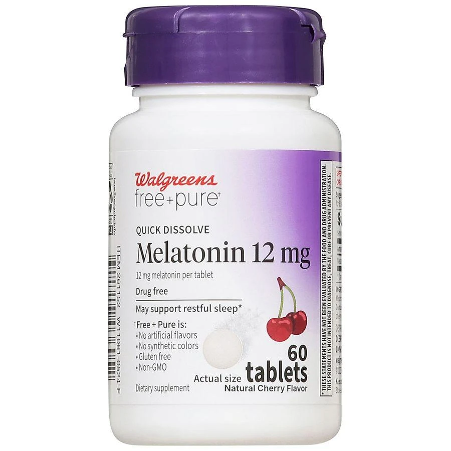 商品Walgreens Free & Pure|Quick Dissolve Melatonin 12 mg Tablets Cherry,价格¥126,第1张图片
