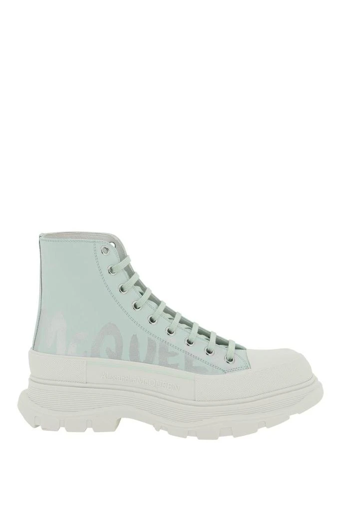 商品Alexander McQueen|GRAFFITI PRINT LEATHER TREAD SLICK ANKLE BOOTS,价格¥2893,第1张图片