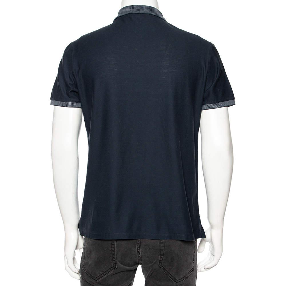 Ermenegildo Zegna Teal Green Cotton Knit Contrast Trim Polo T-Shirt M商品第3张图片规格展示