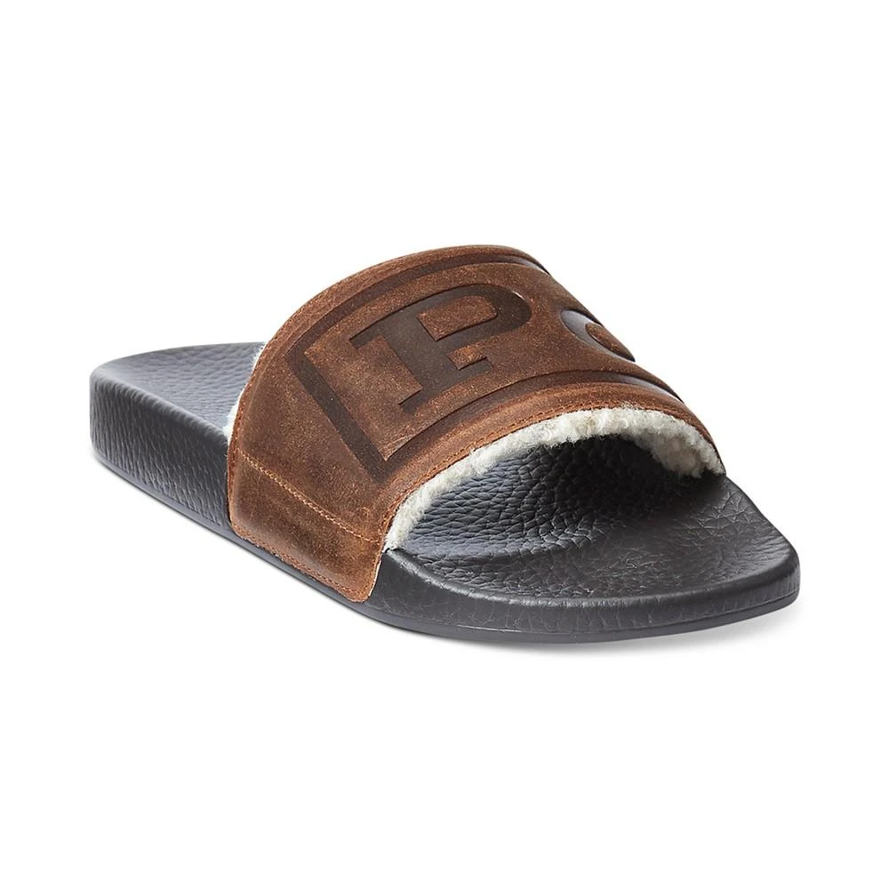 商品Ralph Lauren|Men's Suede & Sherpa-Lined Logo Slide Sandals,价格¥209,第1张图片