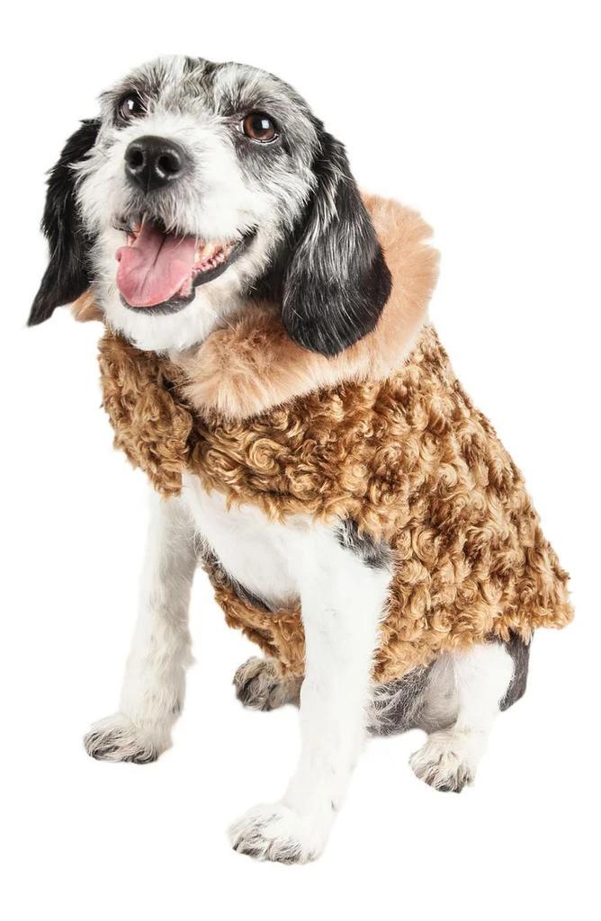 商品PET LIFE|LUXE 'Gilded Rawflled' Gold Fleck Designer Faux Fur Dog Coat,价格¥306,第3张图片详细描述