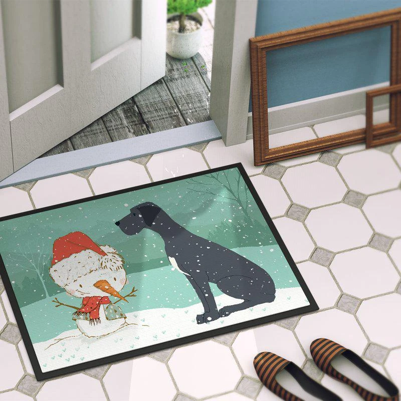 商品Caroline's Treasures|24 in x 36 in Black Great Dane and Snowman Christmas Door Mat Indoor/Outdoor,价格¥309,第2张图片详细描述