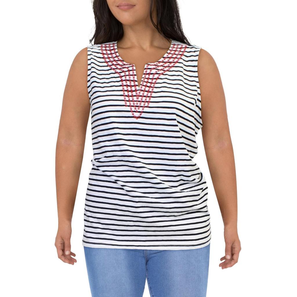 Tommy Hilfiger Womens Plus Embroidered Striped Tank Top商品第1张图片规格展示