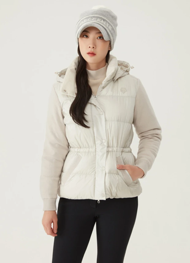 商品【预售商品15天发货】 DESCENTE|高尔夫系列女性针织混合中长款羽绒服时尚保暖 DO42WFKOO2-LBGG,价格¥2027,第1张图片