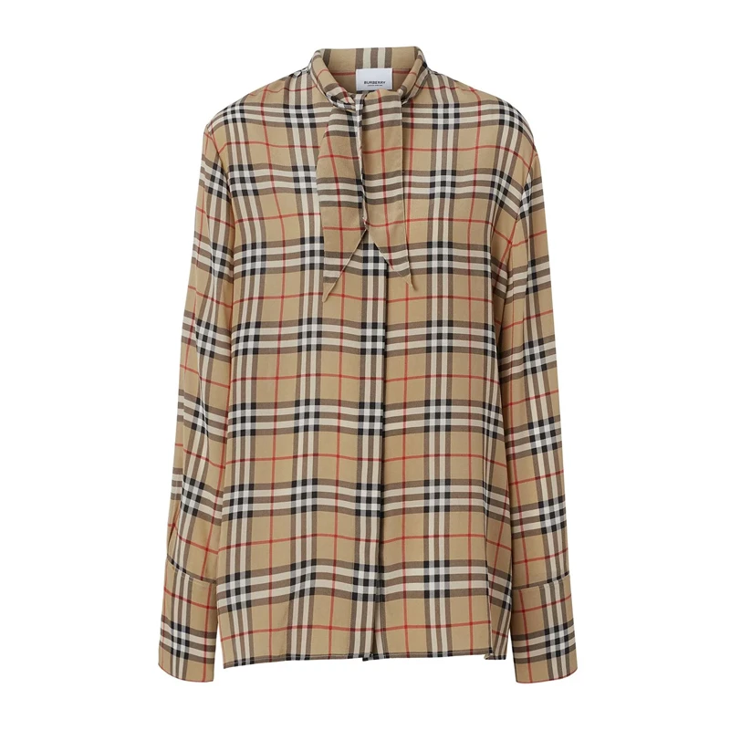 商品Burberry|Burberry 博柏利 女士卡其色真丝衬衣 8019141,价格¥4353,第1张图片