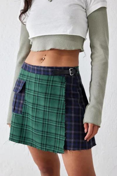 UO Spliced Contrast Plaid Pocket Skirt商品第2张图片规格展示