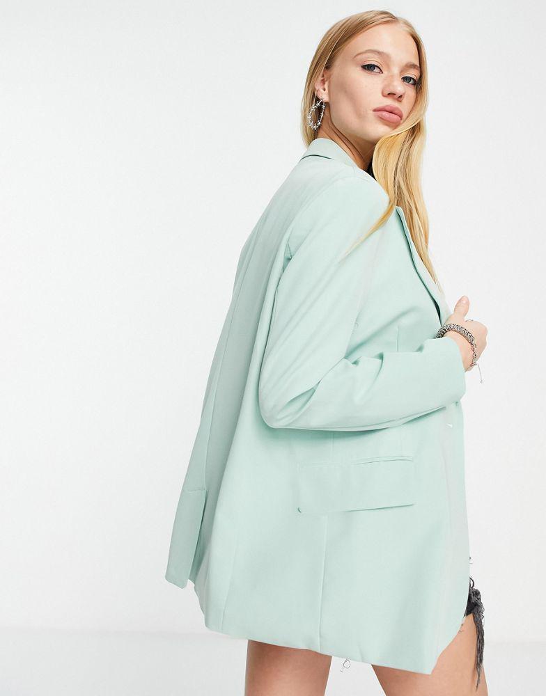 商品Bershka|Bershka core oversized blazer co-ord in sage,价格¥300,第4张图片详细描述