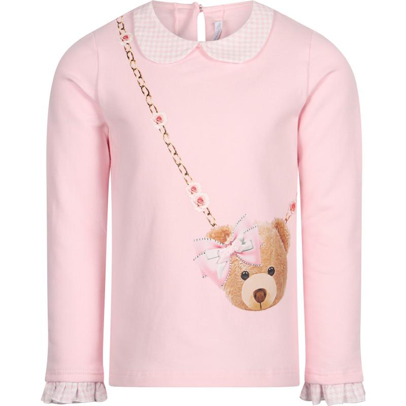 Teddy shoulder bag print long sleeved shirt in pink商品第1张图片规格展示