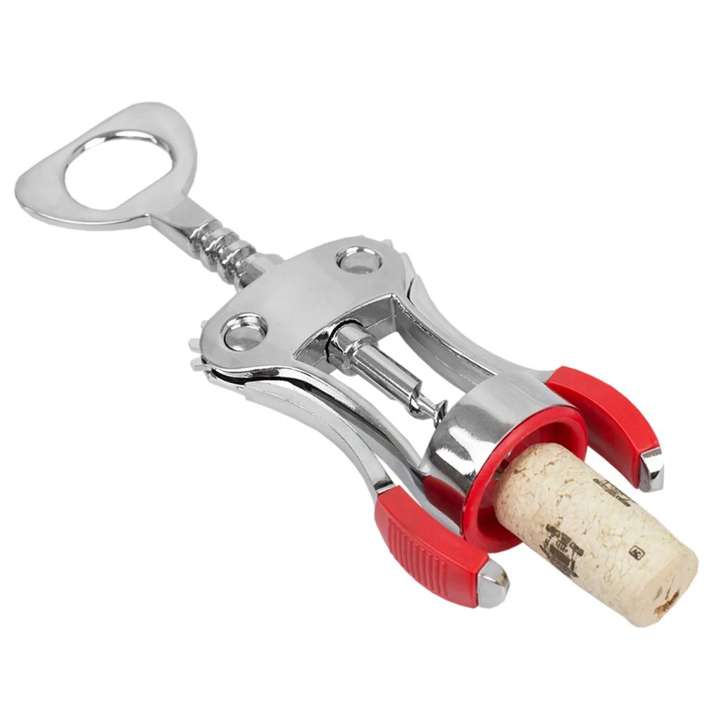 Home Basics Winged  Zinc Plated Steel Cork Screw Wine Opener with Rubberized Grips, Red 商品