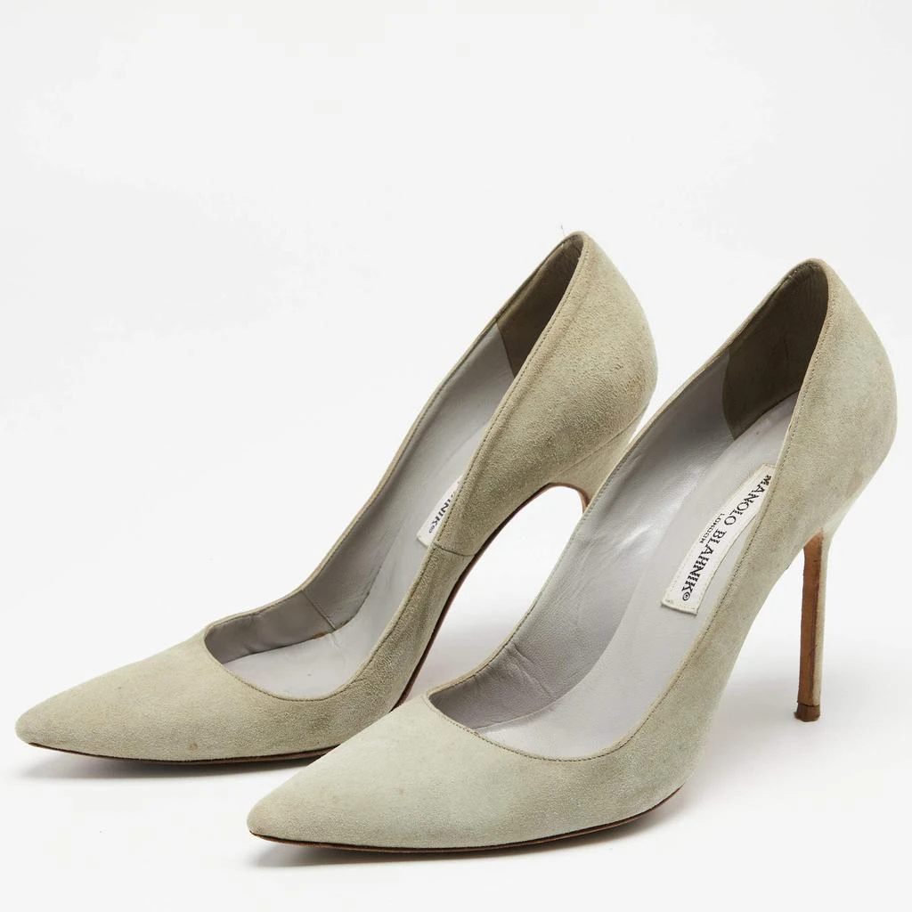 商品[二手商品] Manolo Blahnik|Manolo Blahnik Mint Green Suede BB Pointed Toe Pumps Size 39,价格¥1144,第2张图片详细描述