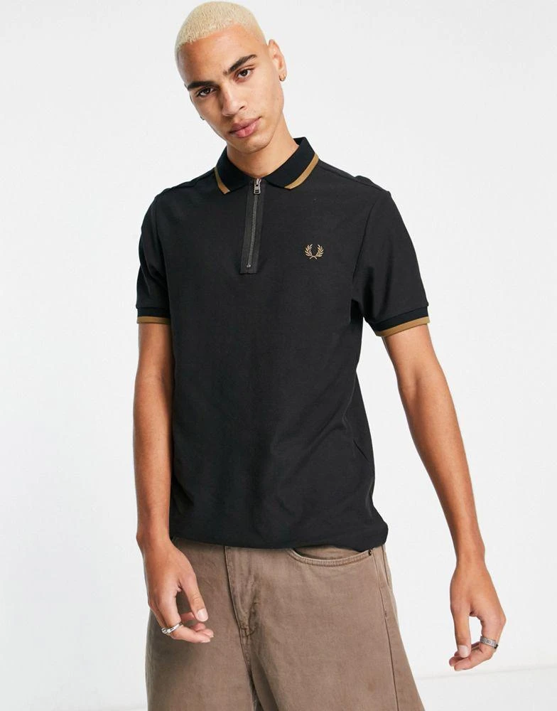 商品Fred Perry|Fred Perry half zip polo shirt in black,价格¥396,第3张图片详细描述