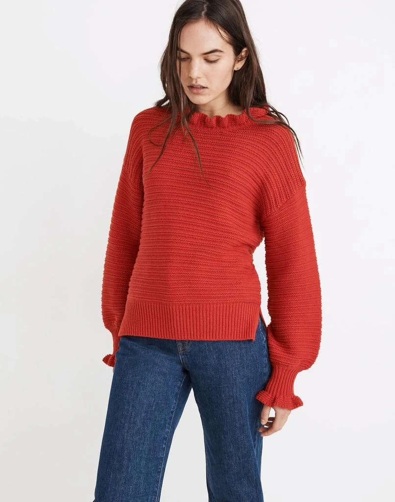 商品Madewell|Ruffle-Neck Pullover Sweater in Cotton-Merino Yarn,价格¥693,第2张图片详细描述