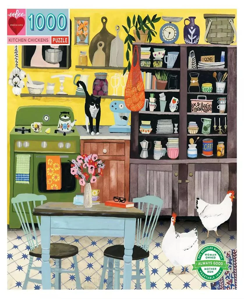 商品Eeboo|Piece Love Kitchen Chickens 1000 Piece Square Adult Jigsaw Puzzle Set,价格¥148,第2张图片详细描述