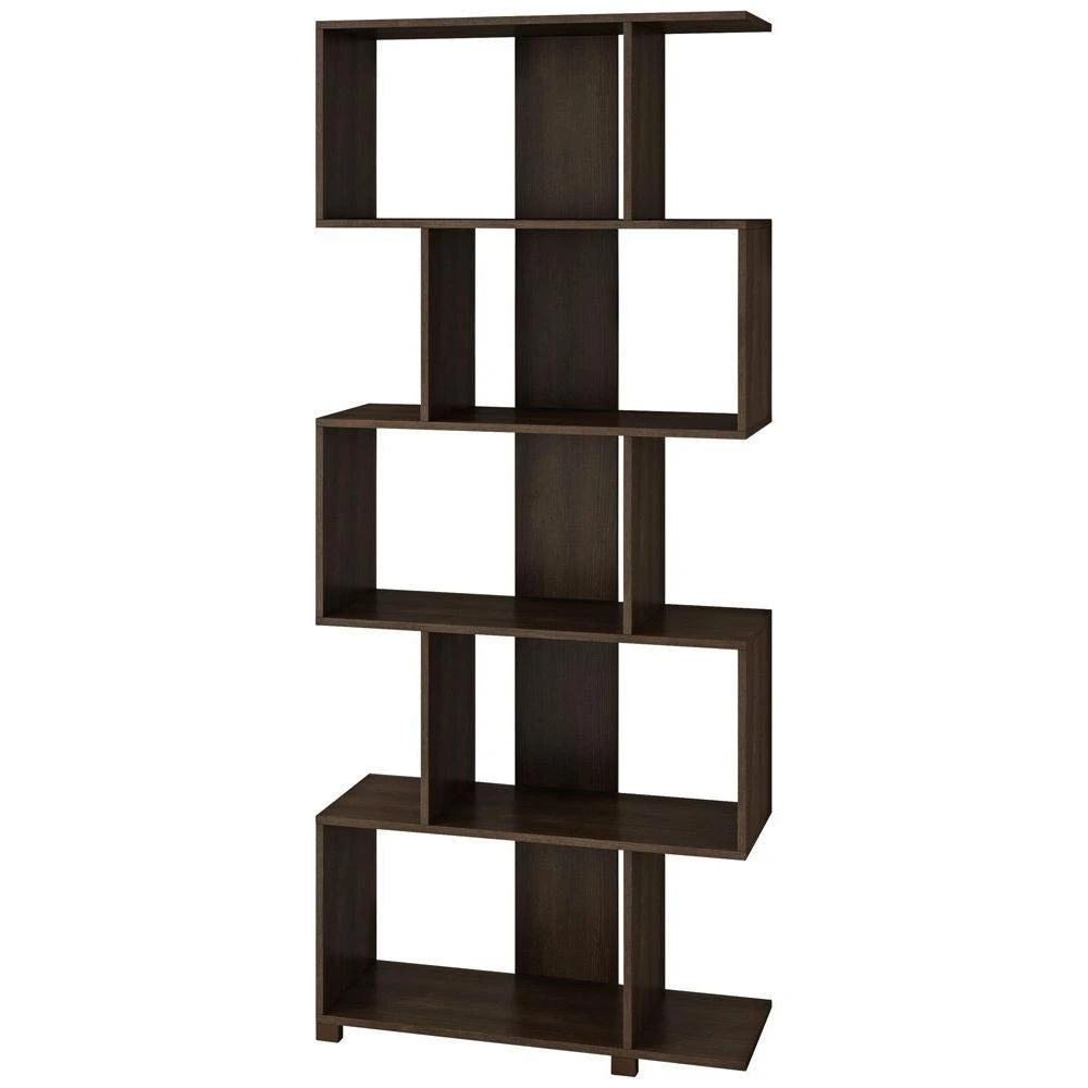 商品QuikFurn|Modern Zig-Zag Bookcase with 5-Shelves in Dark Brown Finish,价格¥2443,第3张图片详细描述