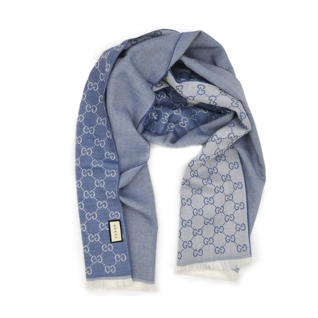 商品Gucci|Gucci 古驰GG字母半网格羊毛围巾 - 浅蓝色,价格¥3413,第5张图片详细描述