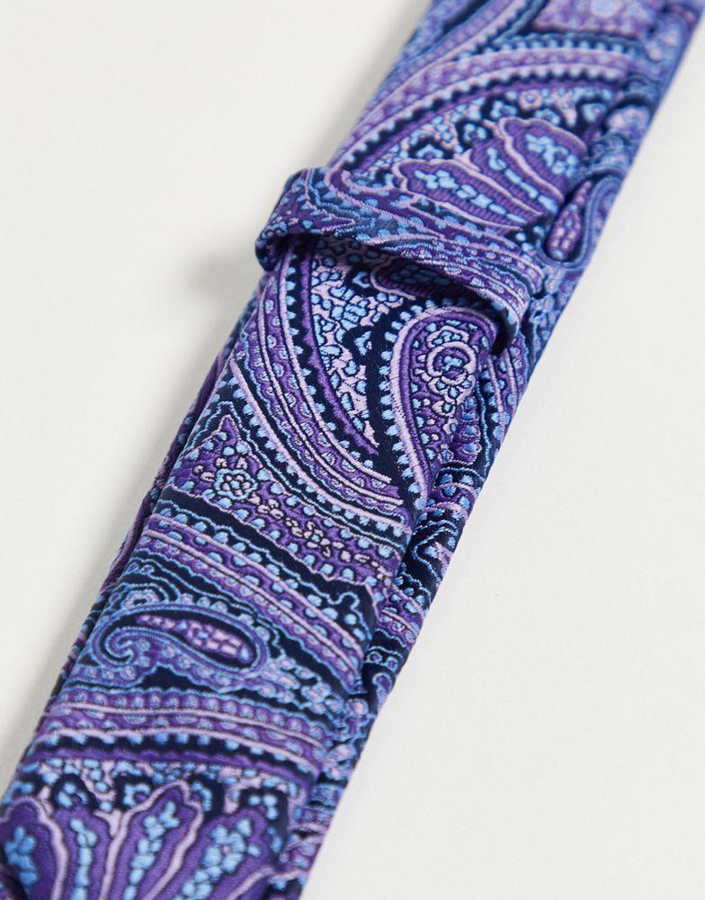ASOS DESIGN skinny tie in navy and purple paisley商品第2张图片规格展示