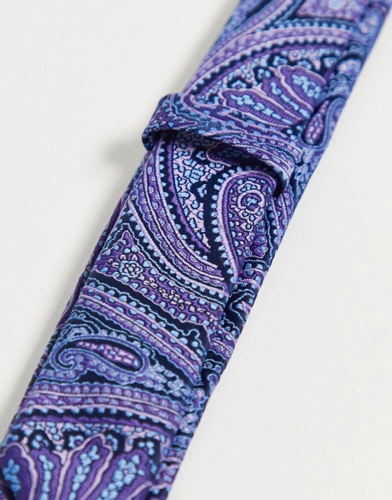 商品ASOS|ASOS DESIGN skinny tie in navy and purple paisley,价格¥67,第2张图片详细描述