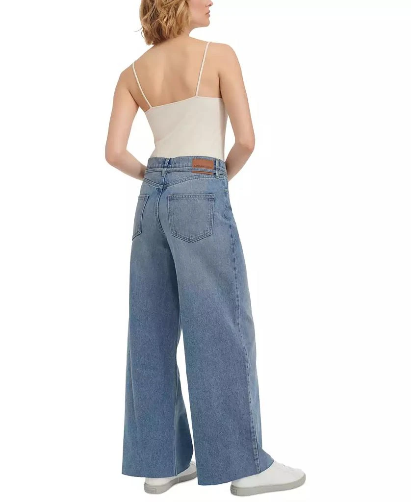 Women's Cut-Hem High-Rise Wide-Leg Belted Cotton Denim Jeans 商品