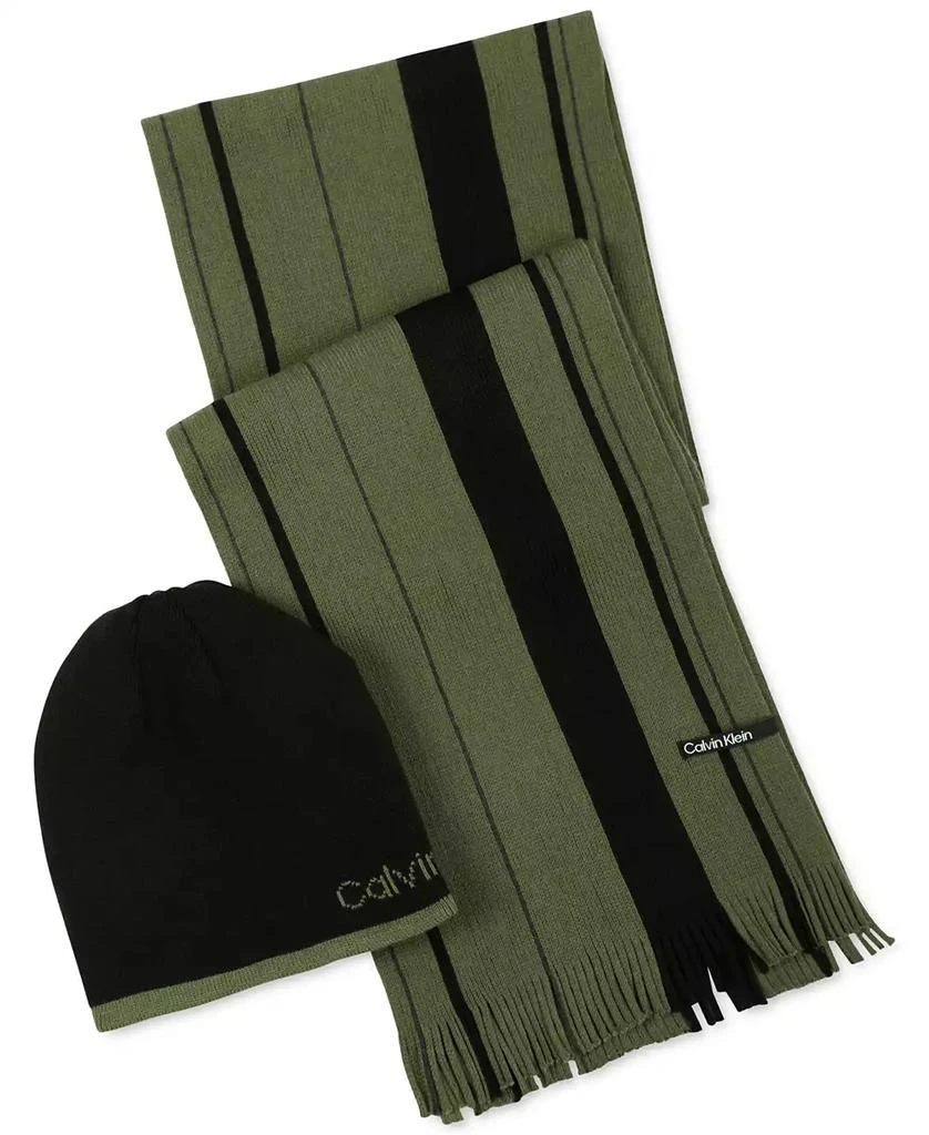 商品Calvin Klein|Men's Reversible Beanie & Striped Scarf Set,价格¥334,第2张图片详细描述