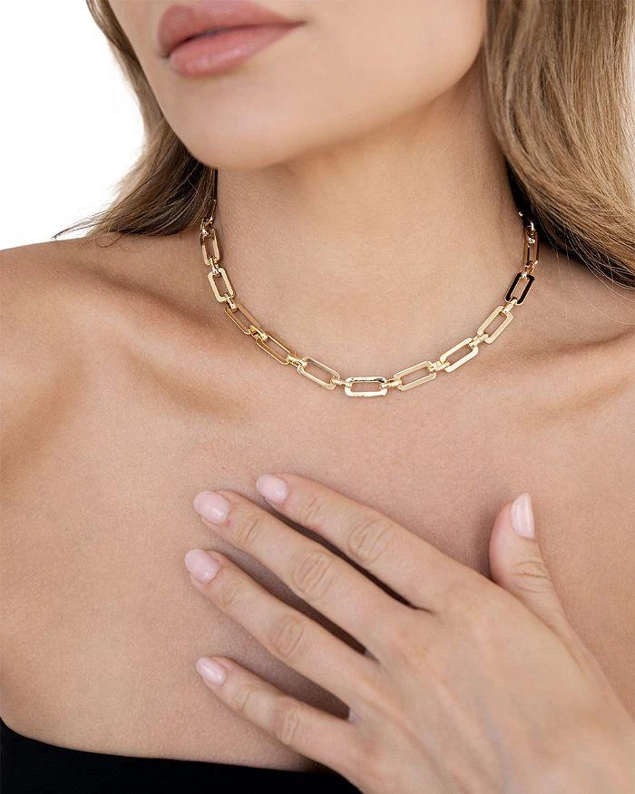 商品Ettika Jewelry|Golden Flat Rectangle Chain Necklace, 15",价格¥368,第3张图片详细描述