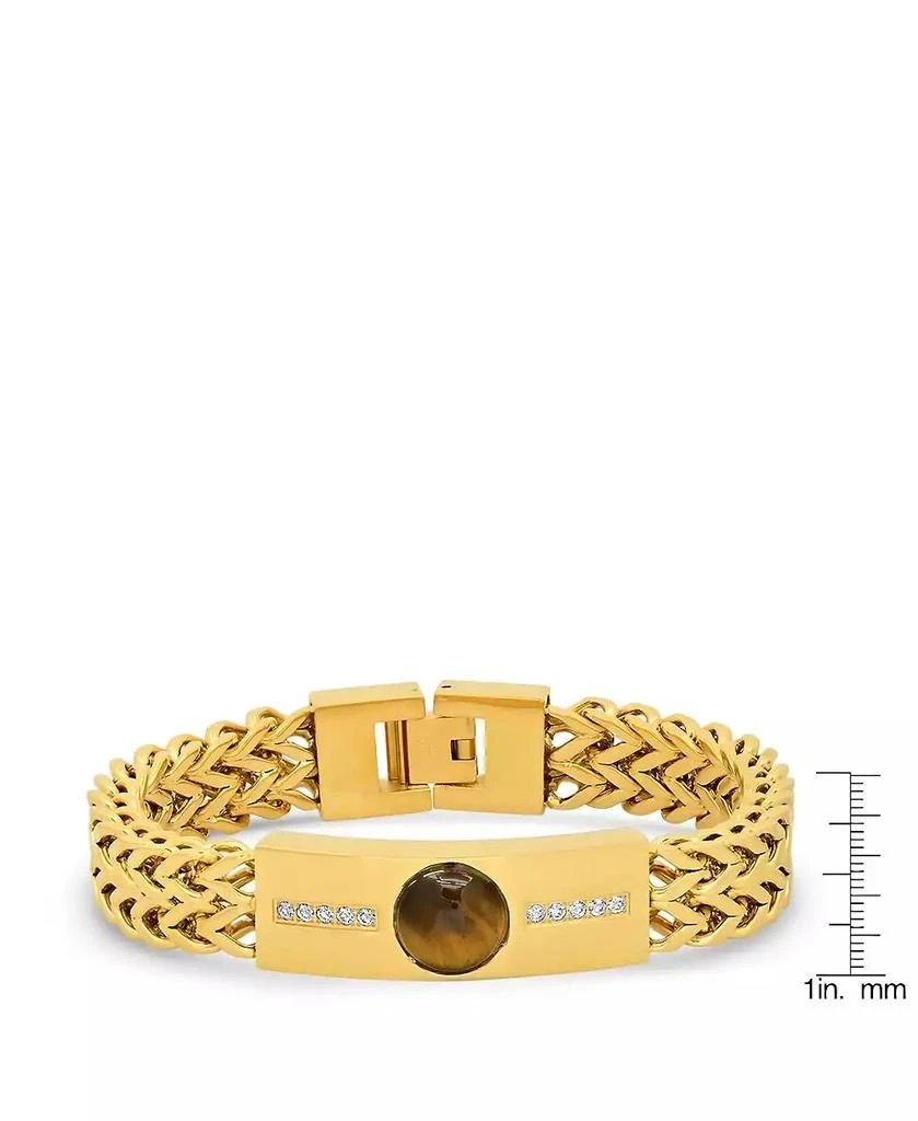 商品STEELTIME|Tiger Eye and Simulated Diamonds Double Wheat Link Bracelet,价格¥360,第3张图片详细描述