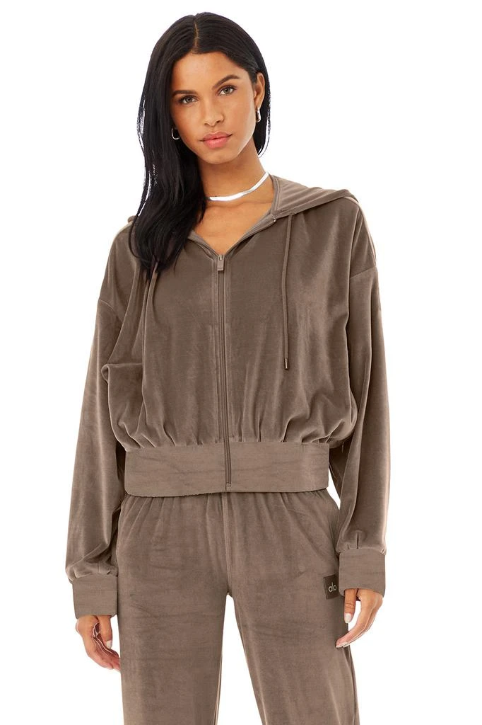 商品Alo|Velour Glimmer Full Zip Hoodie - Hot Cocoa,价格¥387,第1张图片