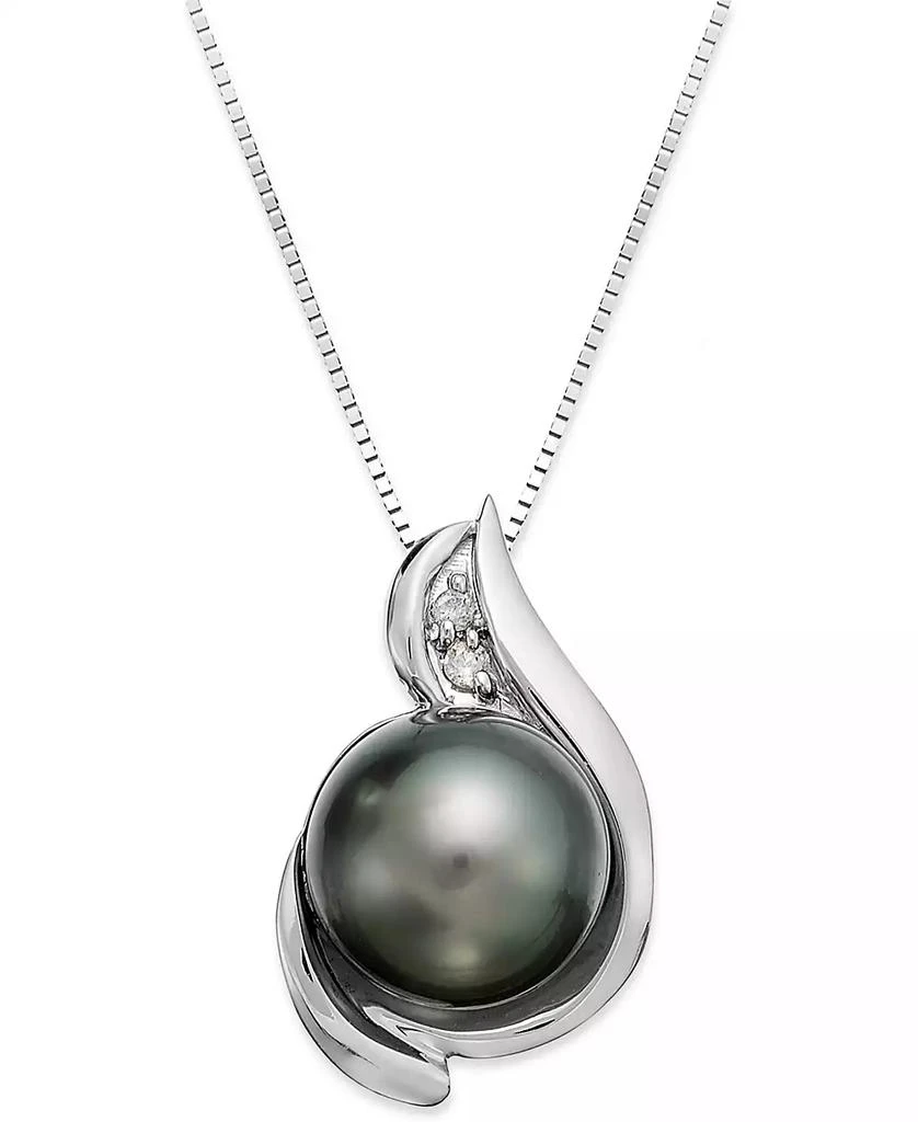 商品Macy's|14k White Gold Tahitian Pearl (8.5mm) and Diamond Accent Pendant Necklace,价格¥2992,第1张图片