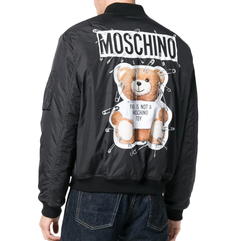 Moschino 莫斯奇诺 男士黑色徽标拉链飞行员夹克 ZV0635-5215-1555 商品
