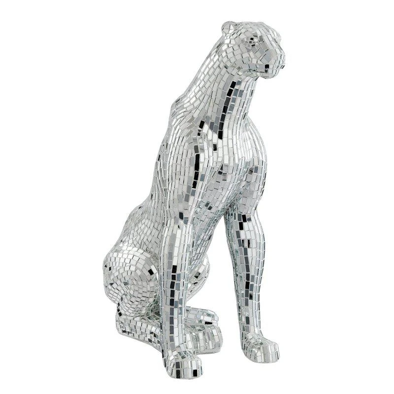 商品Finesse Decor|Boli Sitting Panther Sculpture Glass And Chrome,价格¥5663,第1张图片