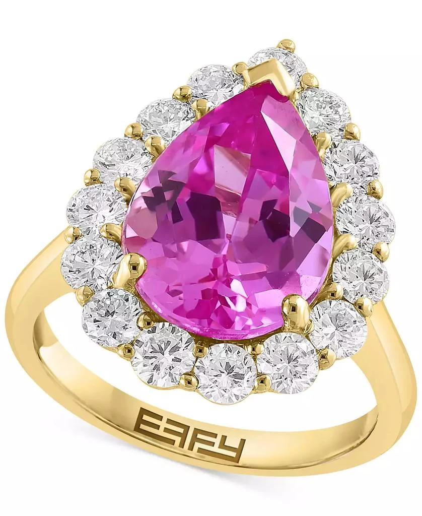 商品Effy|EFFY® Lab Grown Pink Sapphire (5-5/8 ct. t.w) & Lab Grown Diamond (1-1/3 ct. t.w.) Halo Ring in 14k Gold,价格¥10463,第1张图片