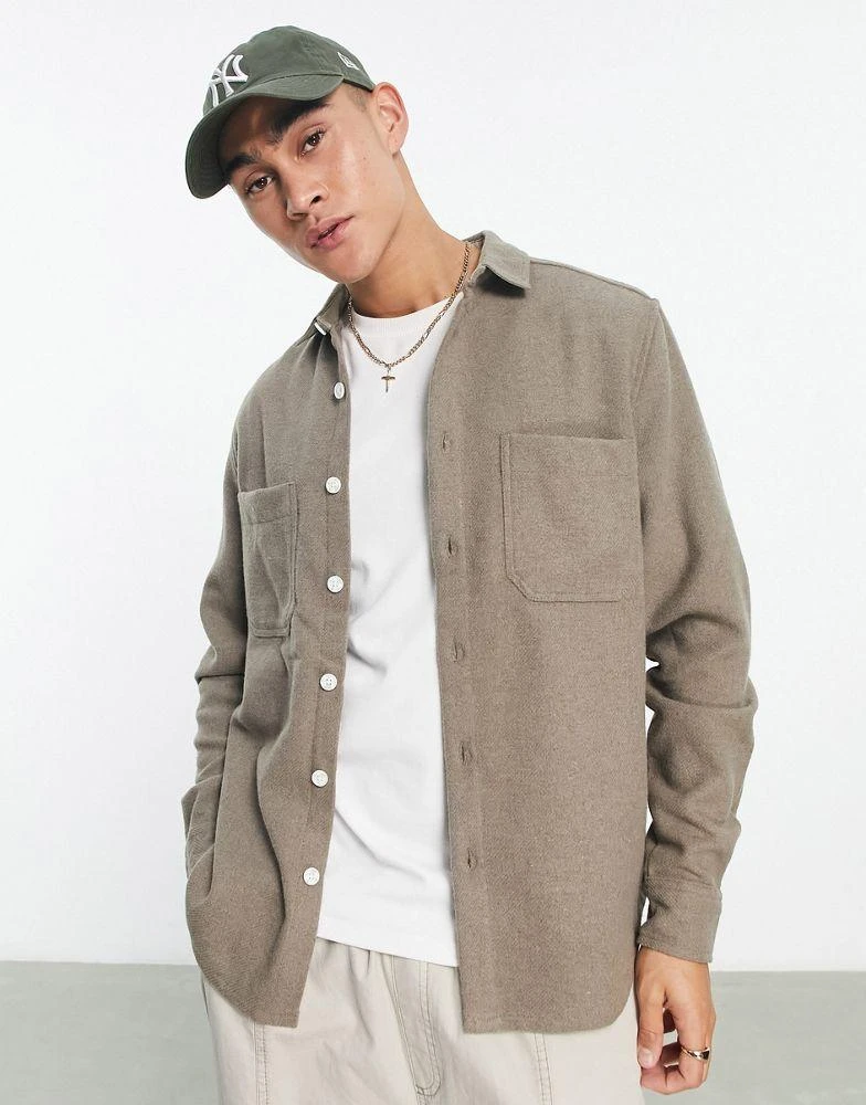 商品ASOS|ASOS DESIGN wool mix overshirt in light grey,价格¥229,第1张图片