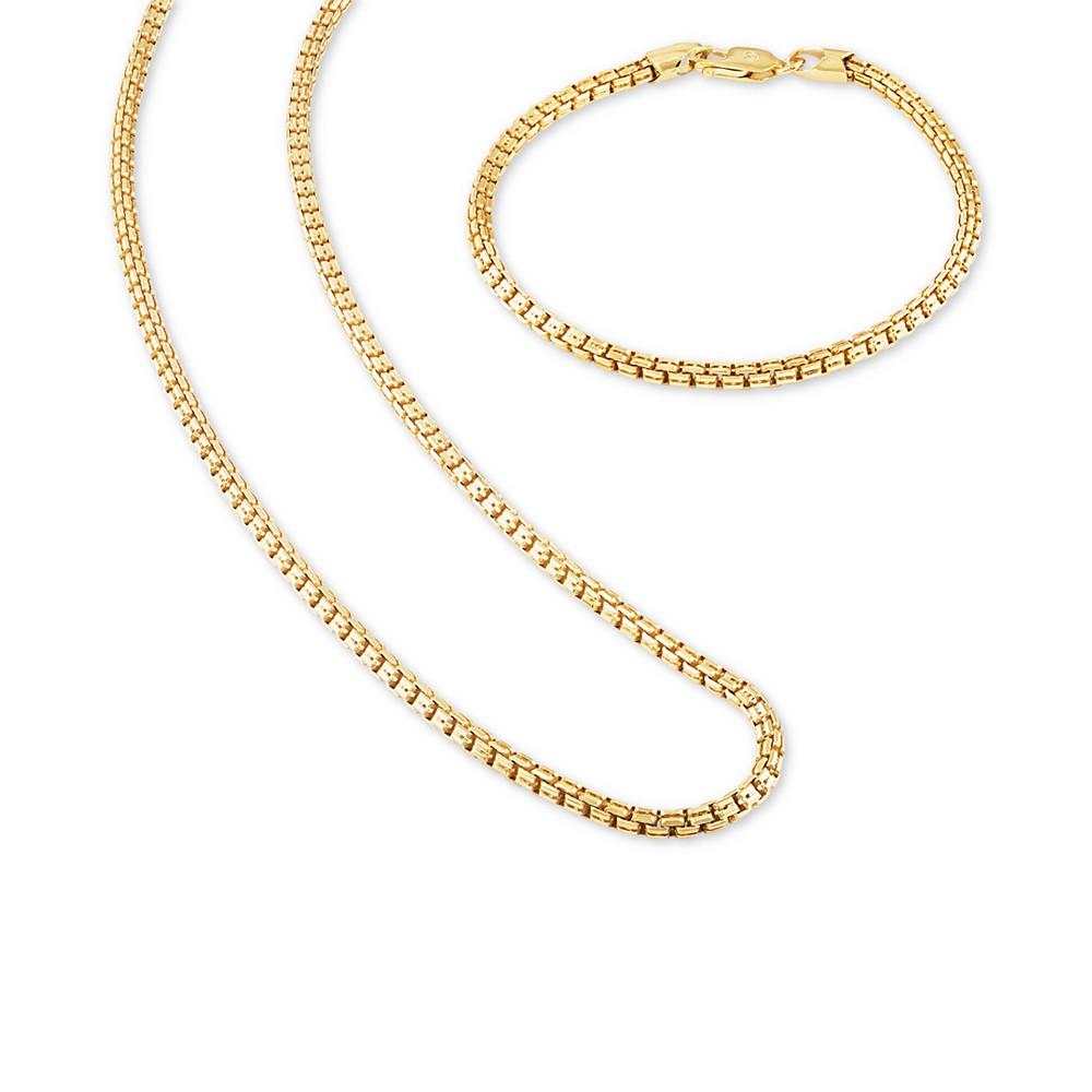 2-Pc. Set Box Link 22" Chain Necklace and Bracelet in 14k Gold-Plated Sterling Silver, Created for Macy's (Also available in Sterling Silver)商品第1张图片规格展示