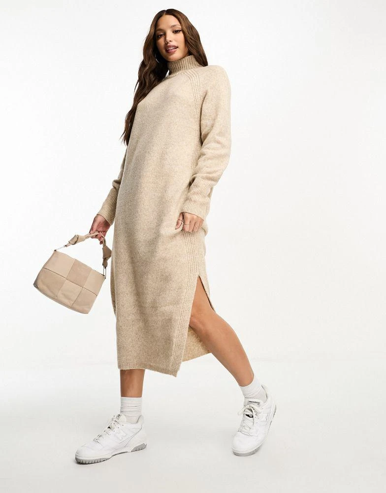 商品ASOS|ASOS DESIGN Tall knitted oversized midi dress with high neck in stone,价格¥199,第4张图片详细描述