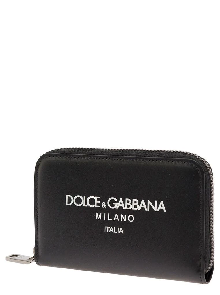 商品Dolce & Gabbana|Black Card-Holder with Zip and Logo Print in Leather Man,价格¥2025,第2张图片详细描述