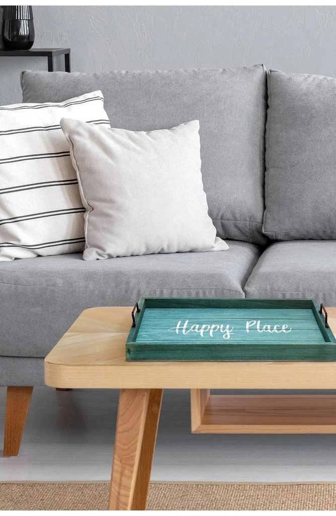 商品LALIA HOME|Decorative Wood Serving Tray with Handles - 15.5" x 12" - "Happy Place",价格¥205,第2张图片详细描述
