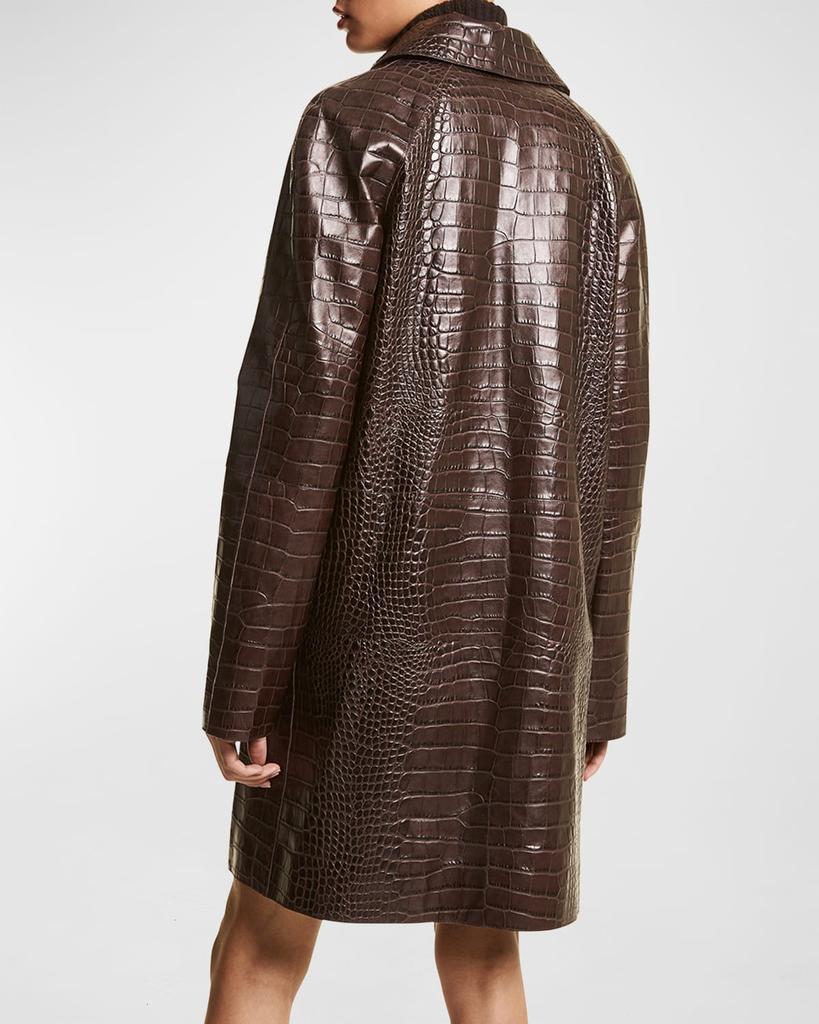 Balmacaan Crocodile Embossed Leather Coat商品第4张图片规格展示