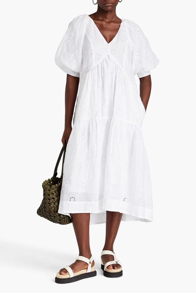 商品FRAME|Gathered broderie anglaise midi dress,价格¥1759,第2张图片详细描述